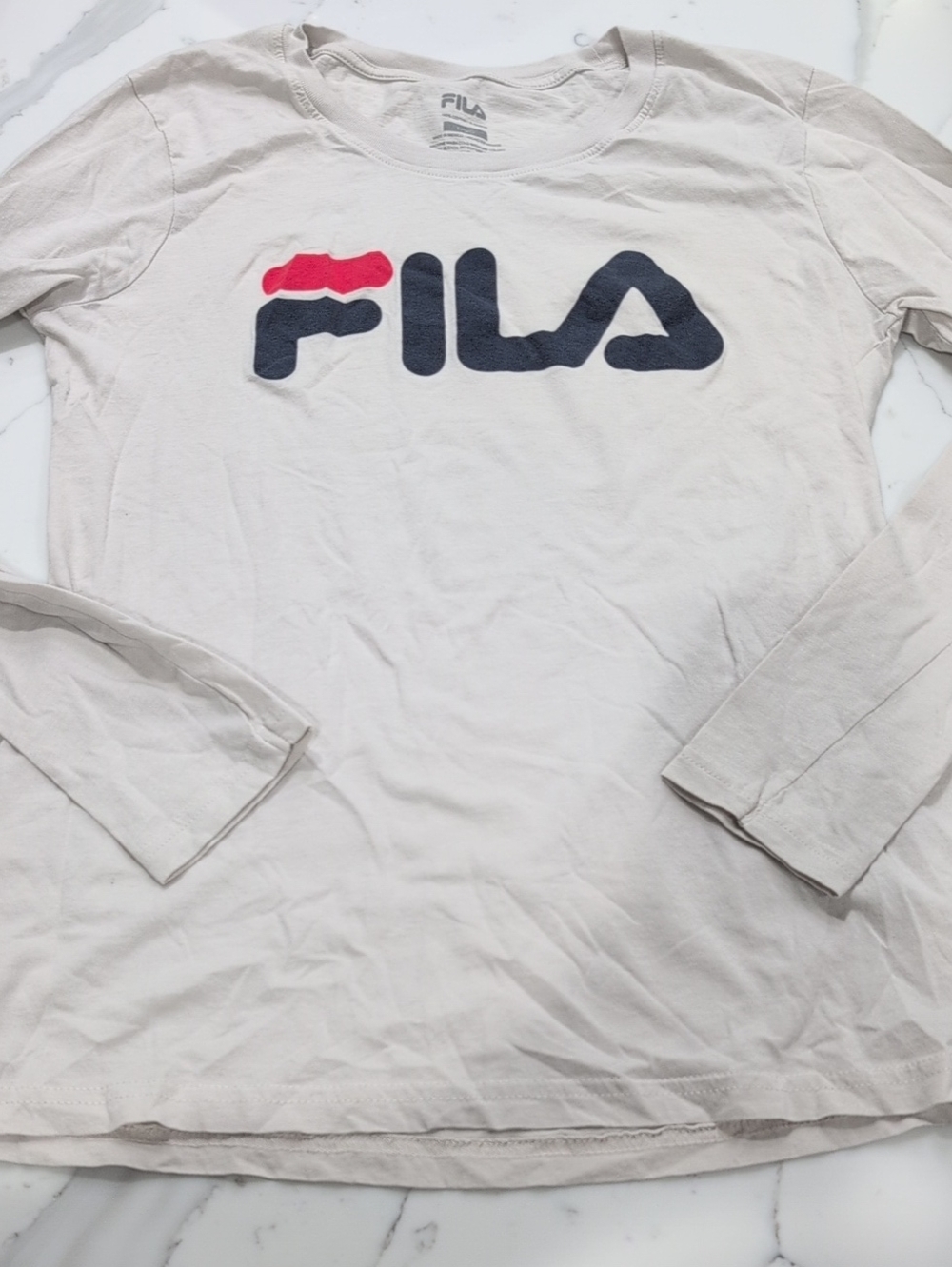 FILA Gray Y2K Vintage Long Sleeve Tee with Navy & Red Logo New Without Tag
